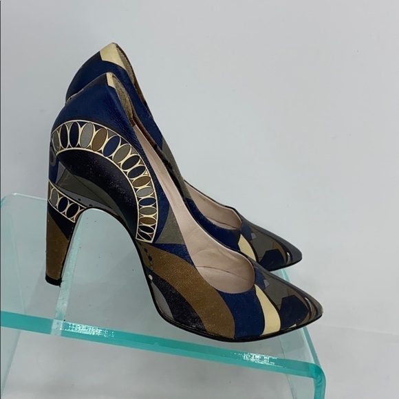 Emilio Pucci Sz 35 Signature Painted Leather Heels - Picture 3 of 12